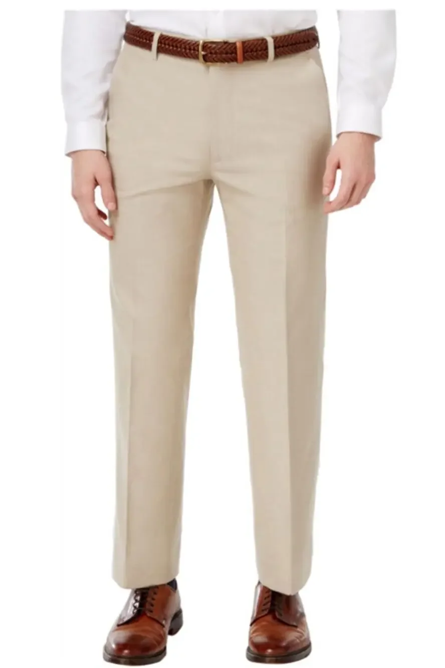 Tommy Hilfiger Men's Dress Pants Tan 34x32 Flat Front Cotton Stretch Slacks